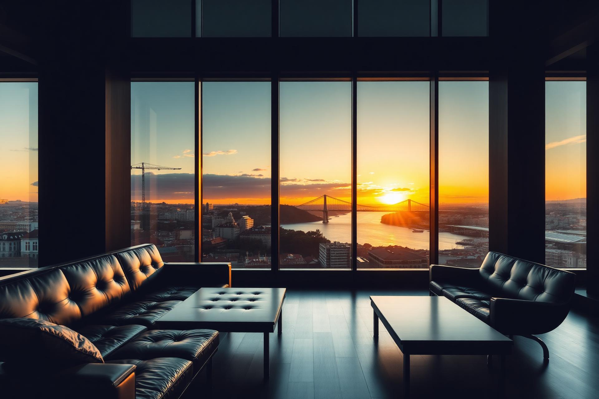 Vista de escritório executivo sobre Lisboa